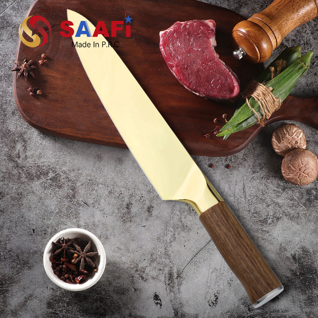 Gold Coating Chef Knife with Wood Handle