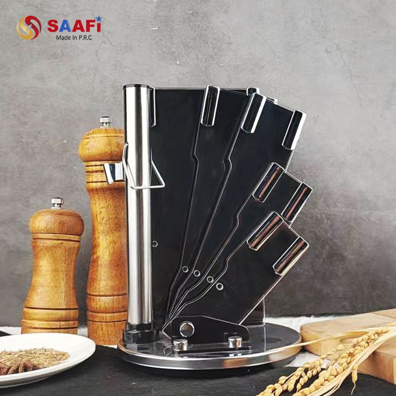 Rotating Acrylic Knife Block with Stainless Steel Stand – Modern Kitchen Knife Holder