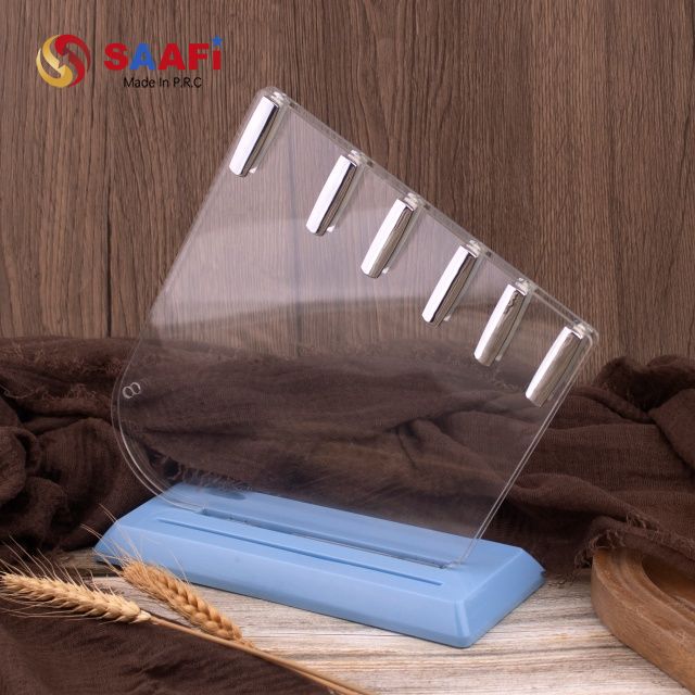Magnetic Acrylic Knife Block – Transparent Universal Knife Holder with Blue Base