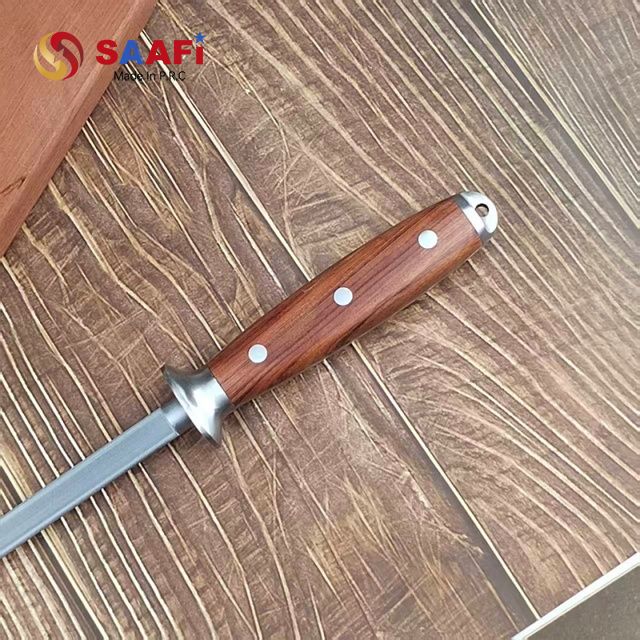 Professional Honing Steel with Wooden Handle – Kitchen Knife Sharpening Rod for Precise Edge Maintenance