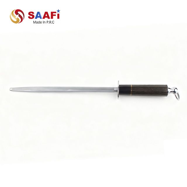 Professional Stainless Steel Honing Rod with Wood Handle for Kitchen Knife Sharpening