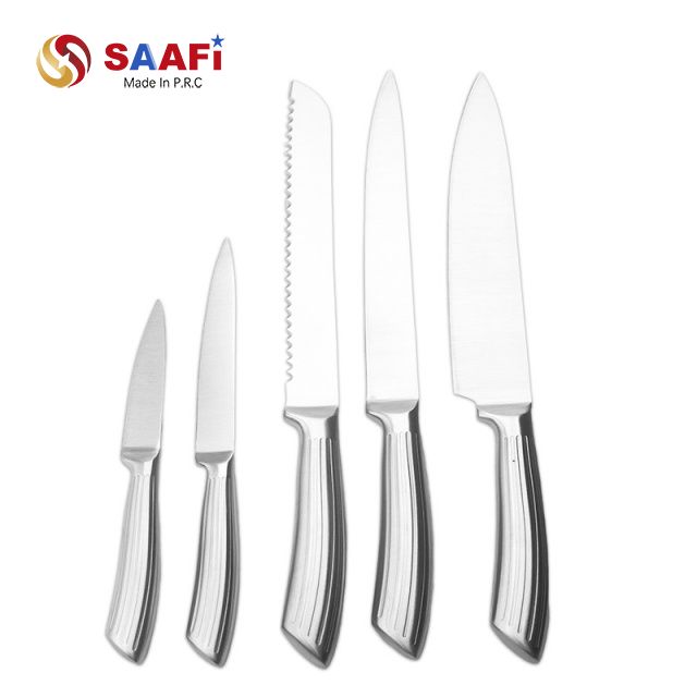 5-Piece Stainless Steel Hollow Handle Kitchen Knife Set – Chef, Bread, Carving, Utility & Paring Knives