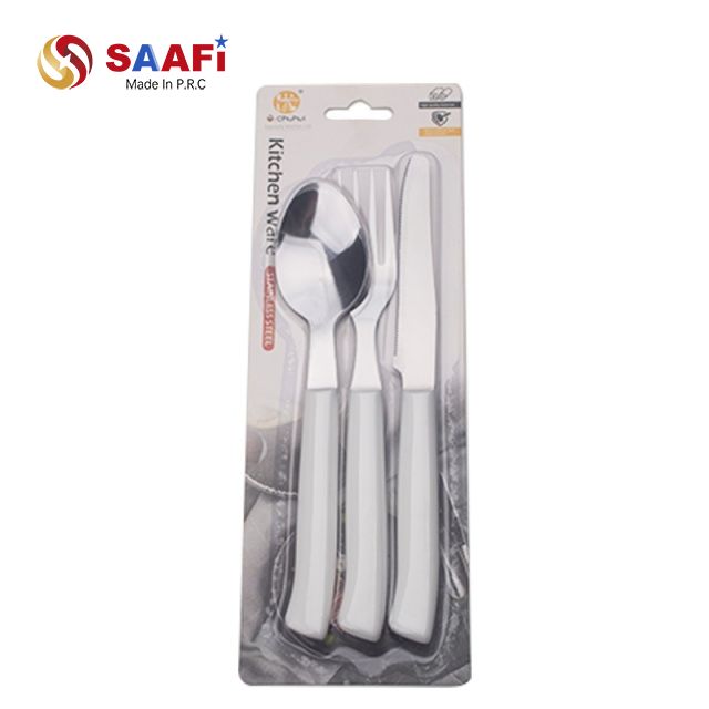 Stainless Steel Cutlery Set – Knife Fork Spoon with Plastic Handle | Blister Card Household Tableware