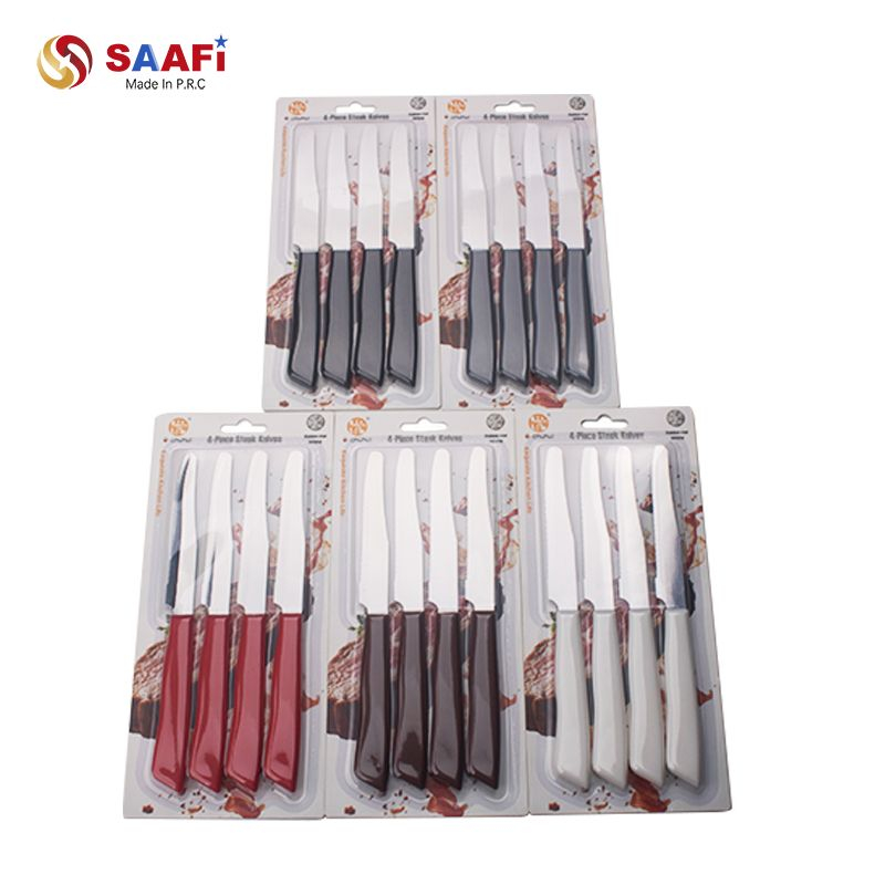 4PCS Plastic Handle Steak Knife Set – Serrated Stainless Steel Table Knives for Kitchen & Restaurant Use