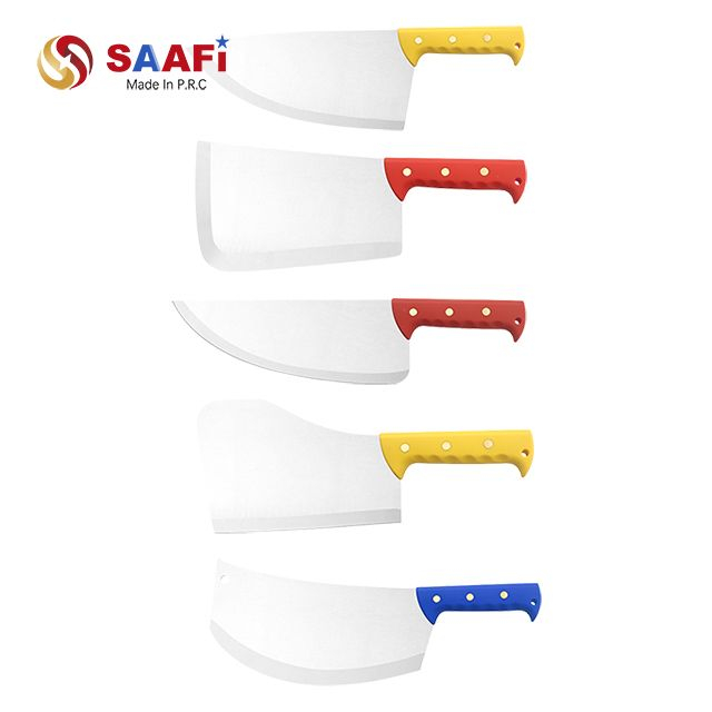 Professional Heavy-Duty Cleaver Series with Color-Coded Plastic Handles – Curved, Square, Round, Flat Wide & Deep Curve Blades