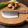 Hand-Forged Carbon Steel Chinese Cleaver with Carved Wooden Handle – Durable Kitchen Butcher Knife
