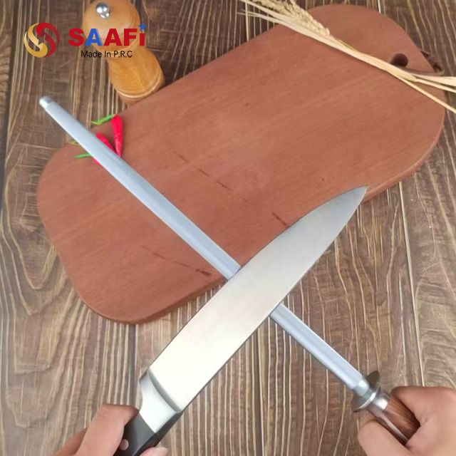 Professional Honing Steel with Wooden Handle – Kitchen Knife Sharpening Rod for Precise Edge Maintenance