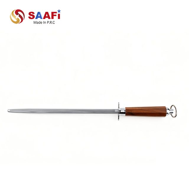 Professional Round Honing Steel with Wooden Handle – Kitchen Knife Sharpening Rod for Chefs