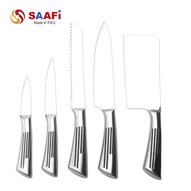 5-Piece Stainless Steel Hollow Handle Kitchen Knife Set – Chef, Bread, Carving, Utility & Paring Knives