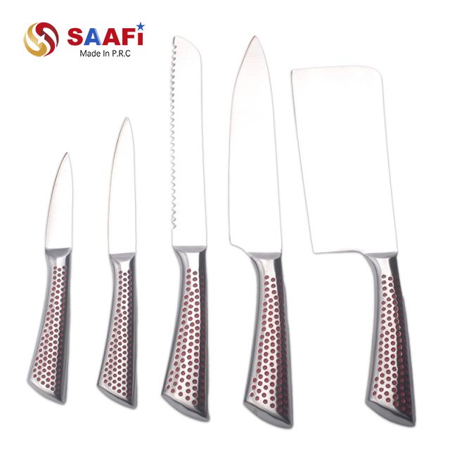 Stainless Steel Kitchen Knife Set with Hollow Handles – Chef, Bread, Cleaver, and Utility Knives