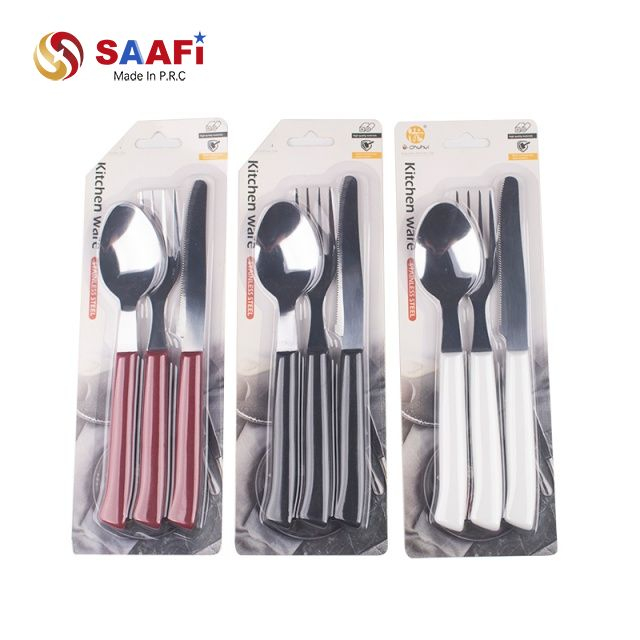 Stainless Steel Cutlery Set – Knife Fork Spoon with Plastic Handle | Blister Card Household Tableware