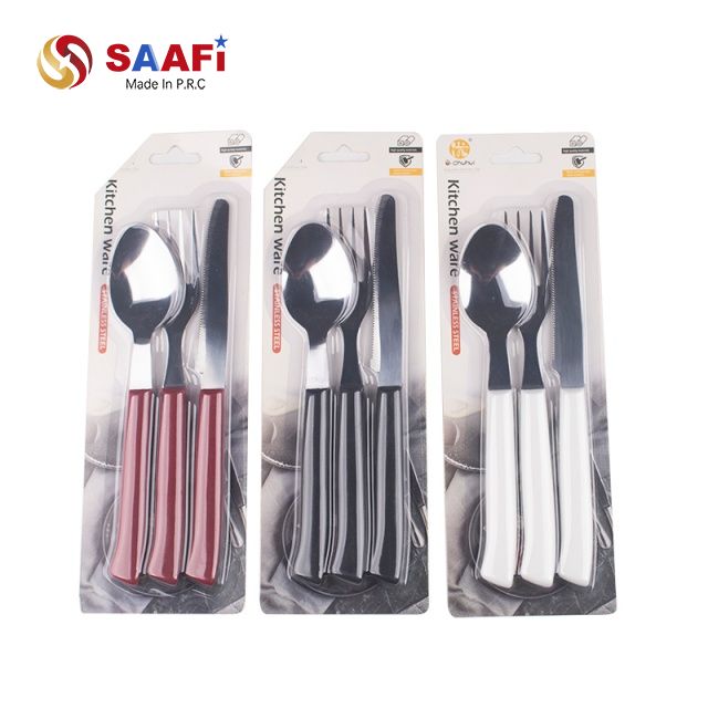 Stainless Steel Cutlery Set – Knife Fork Spoon with Plastic Handle | Blister Card Household Tableware