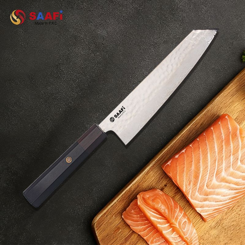 Hammered Kiritsuke Chef Knife with Wooden Handle – Japanese Style Stainless Steel Multipurpose Kitchen Knife