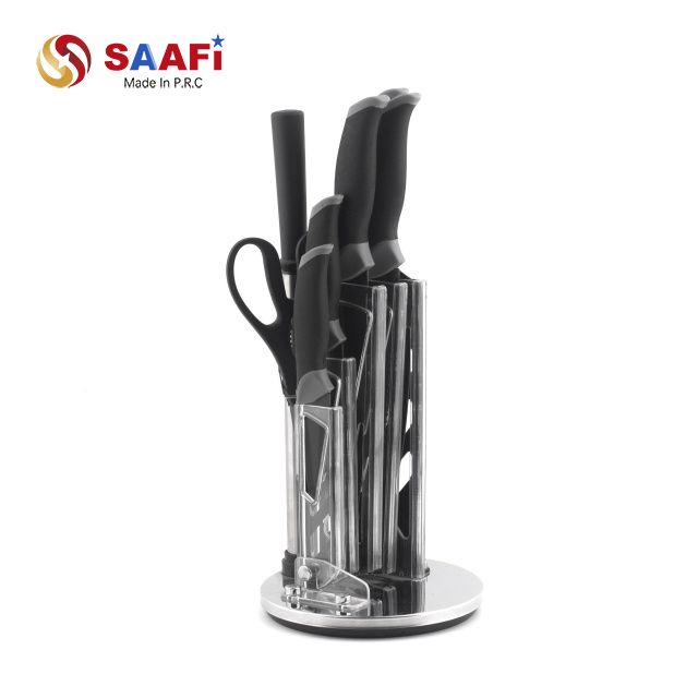 Rotating Stainless Steel Knife Block with Modern Slot Design for Kitchen Organization