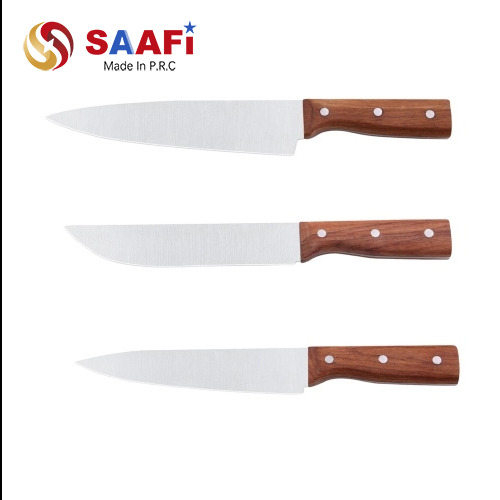 Wooden Handle Chef Knife Set – 3Cr Stainless Steel, 2mm Blade Thickness, 8 Designs for Professional Kitchens