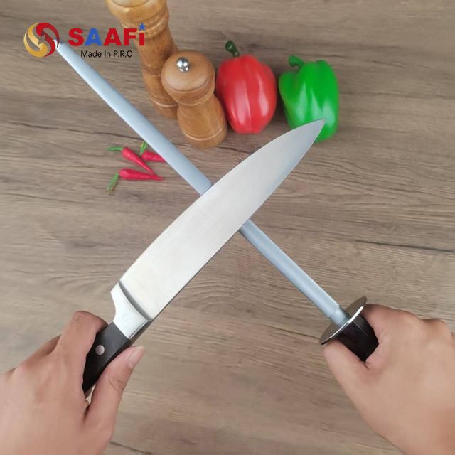 Professional Stainless Steel Honing Rod with Wood Handle for Kitchen Knife Sharpening