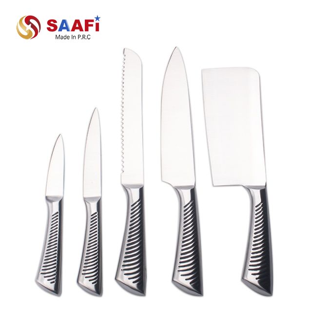 Conjunto de facas de cozinha de aço inoxidável com cabos ocos - facas de chef, pão, cutelo e facas utilitárias