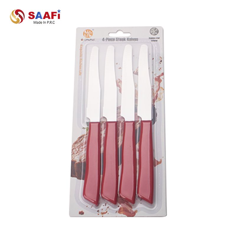 4PCS Plastic Handle Steak Knife Set – Serrated Stainless Steel Table Knives for Kitchen & Restaurant Use