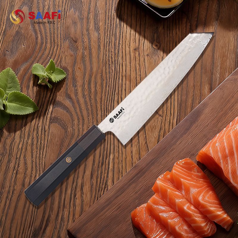 Hammered Kiritsuke Chef Knife with Wooden Handle – Japanese Style Stainless Steel Multipurpose Kitchen Knife