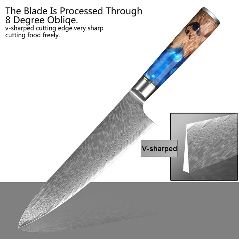 Damascus Steel Knife Set with Resin Forged Handle