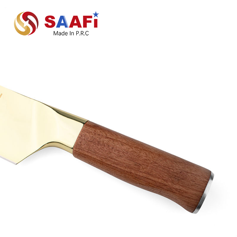 Gold Coating Chef Knife with Wood Handle