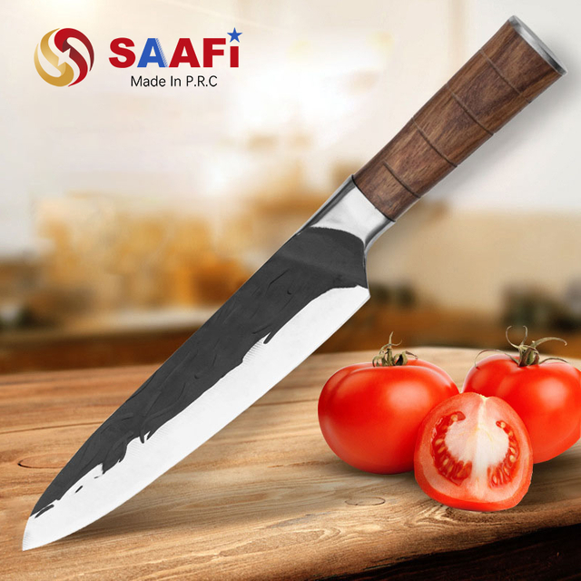 Black Coating Chef Knife with Wood Handle