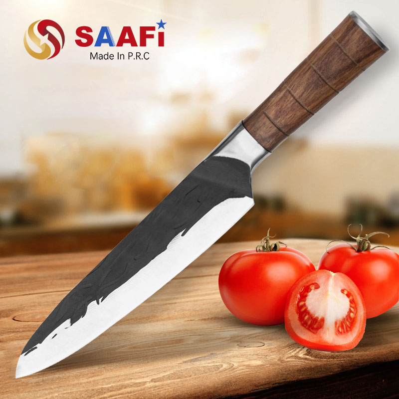 Black Coating Chef Knife with Wood Handle