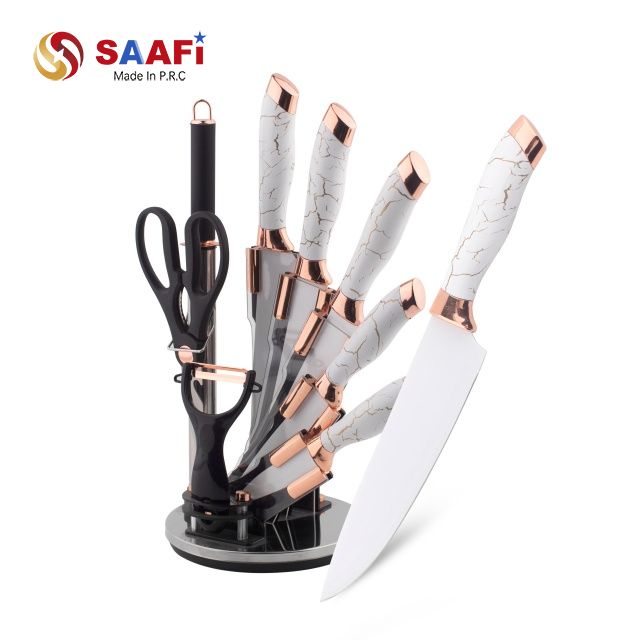 Modern Acrylic & Stainless Steel Knife Holder – Rotating Block with Custom Logo Options