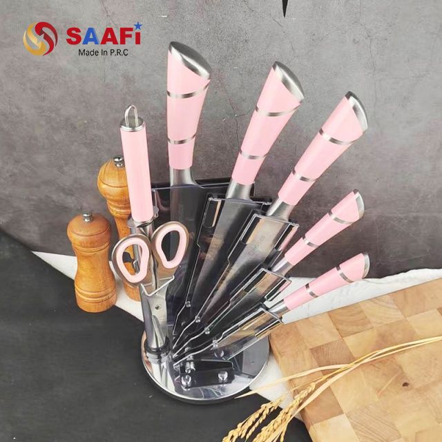 Stainless Steel Rotating Knife Block with Transparent Acrylic Slots