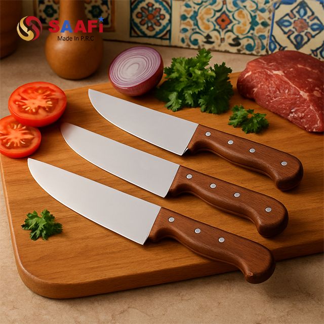 Classic Wooden Handle Chef Knife Set – 3-Piece Stainless Steel Kitchen Knife Collection