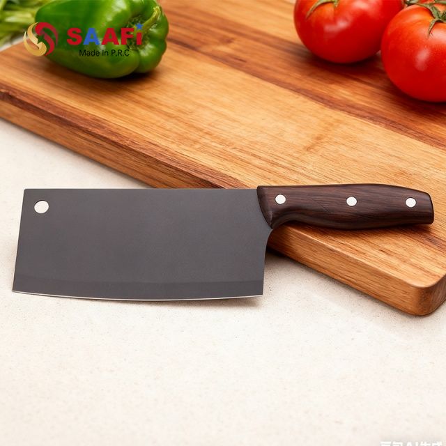 Professional Stainless Steel Cleaver Knife with Ergonomic Wooden Handle for Kitchen Use