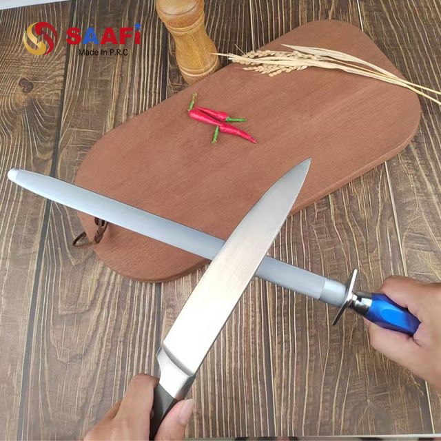 Ergonomic Blue Handle Kitchen Honing Steel – Premium Knife Sharpening Rod