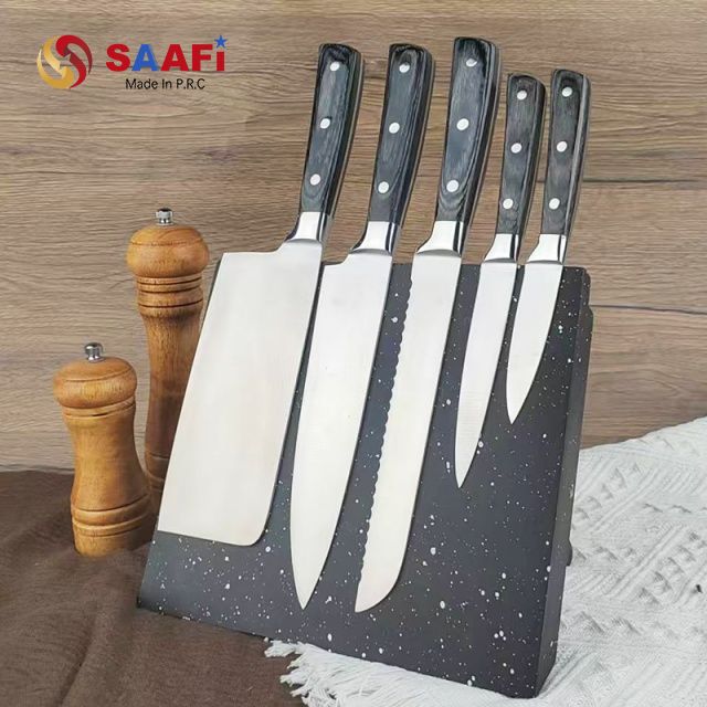 Modern Magnetic Knife Block with Sleek Black Galaxy Finish for Kitchen Organization