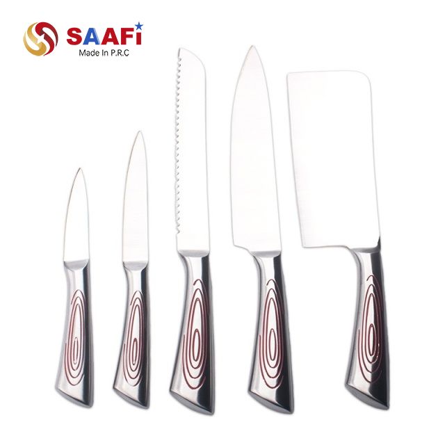 5-Piece Stainless Steel Hollow Handle Kitchen Knife Set – Chef, Bread, Carving, Utility & Paring Knives
