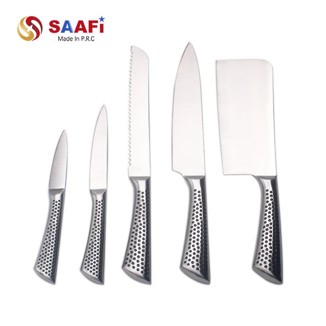 Stainless Steel Kitchen Knife Set with Hollow Handles – Chef, Bread, Cleaver, and Utility Knives
