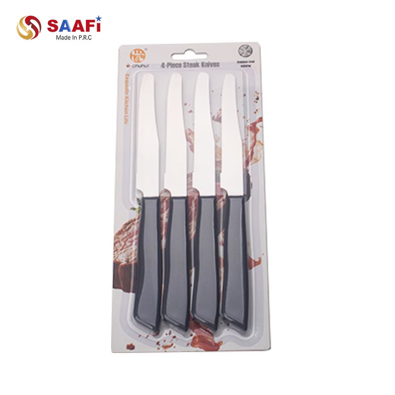 4PCS Plastic Handle Steak Knife Set – Serrated Stainless Steel Table Knives for Kitchen & Restaurant Use