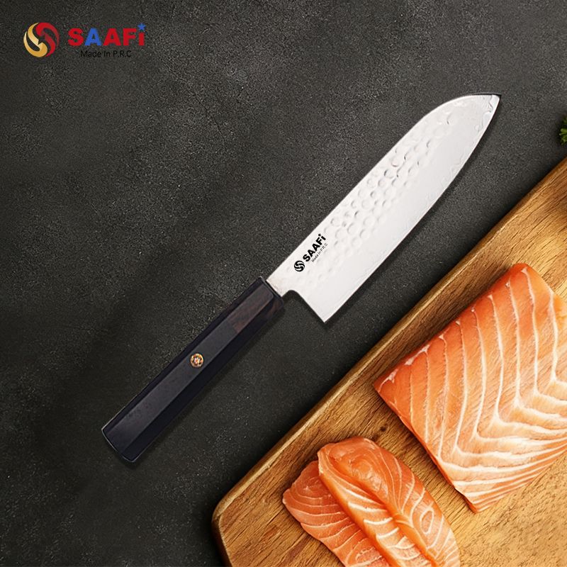 Hammered Chef Knife with Wooden Handle – Japanese Style Stainless Steel Multipurpose Kitchen Knife