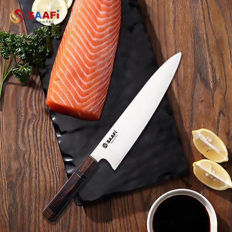 Hammered Santoku Knife with Wooden Handle – Multipurpose Japanese Style Kitchen Knife for Precision Cutting