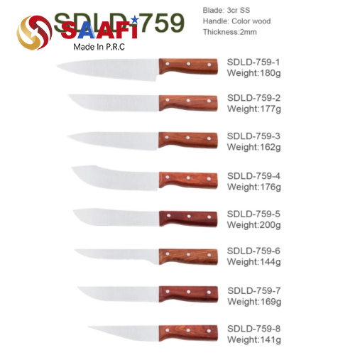 Wooden Handle Chef Knife Set – 3Cr Stainless Steel, 2mm Blade Thickness, 8 Designs for Professional Kitchens