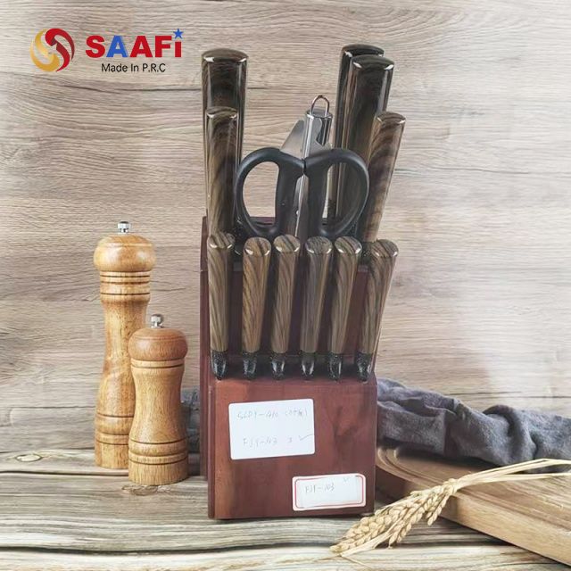 Wooden Knife Block Holder for Kitchen Knives – Durable Countertop Storage Organizer