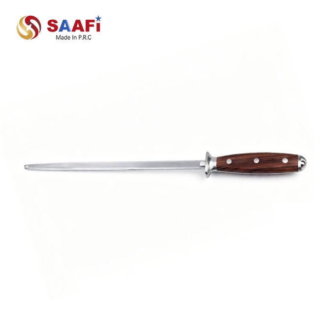 Professional Honing Steel with Wooden Handle – Kitchen Knife Sharpening Rod for Precise Edge Maintenance