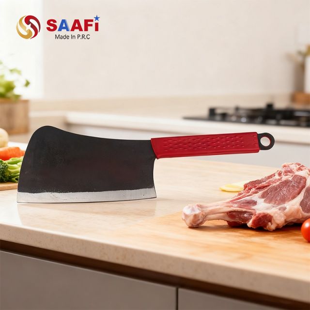 Heavy-Duty Butcher Cleaver Knife with Red Handle – 7mm Thick Blade for Meat Cutting
