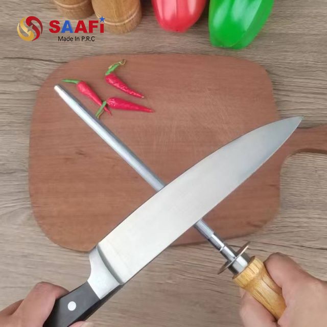 Professional Wooden Handle Honing Steel – Durable Knife Sharpening Rod for Kitchen And Butcher Use