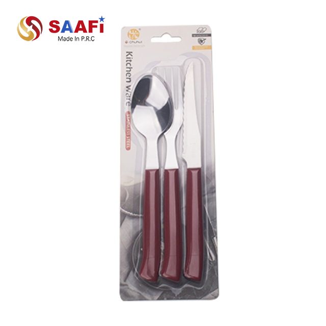 Stainless Steel Cutlery Set – Knife Fork Spoon with Plastic Handle | Blister Card Household Tableware