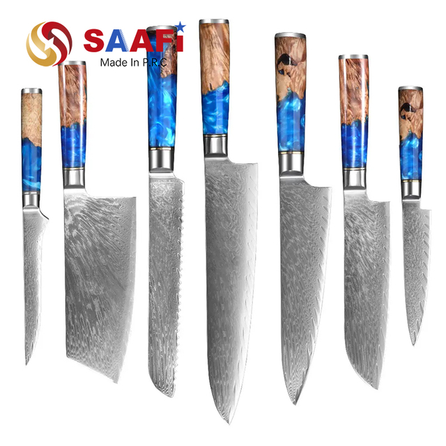Damascus Steel Knife Set with Resin Forged Handle