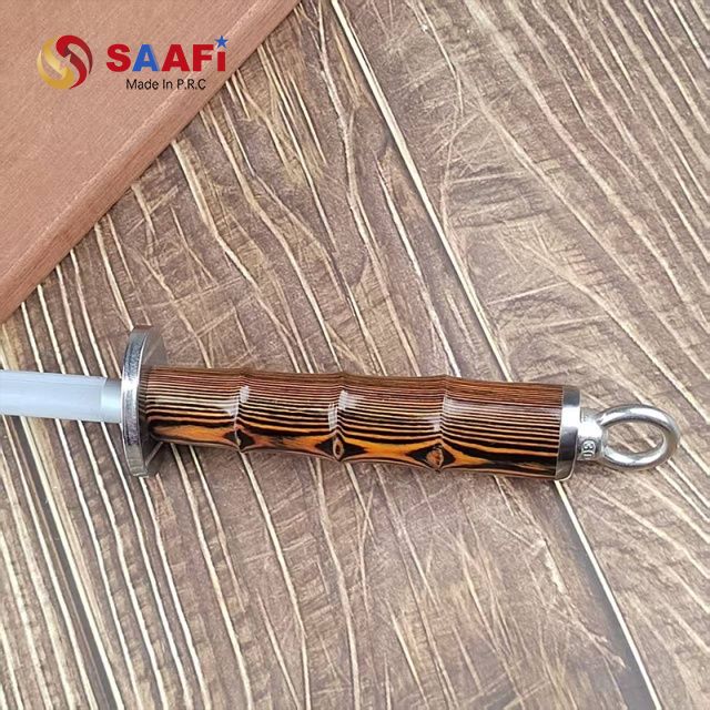 Wood Pattern Handle Honing Steel – Precision Knife Sharpening Rod for Chefs & Home Kitchens
