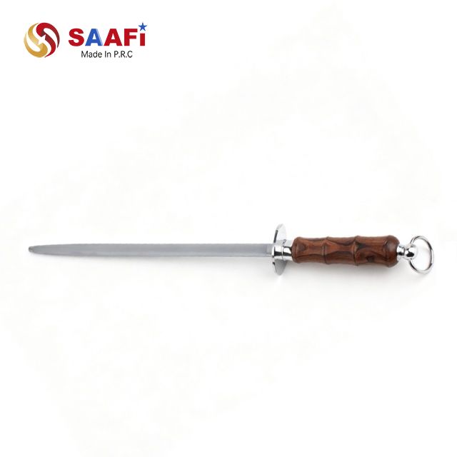 Premium Wooden Handle Honing Steel – Professional Stainless Sharpening Rod for Chef Knives