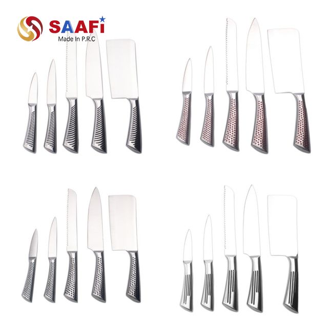 Stainless Steel Kitchen Knife Set with Hollow Handles – Chef, Bread, Cleaver, and Utility Knives