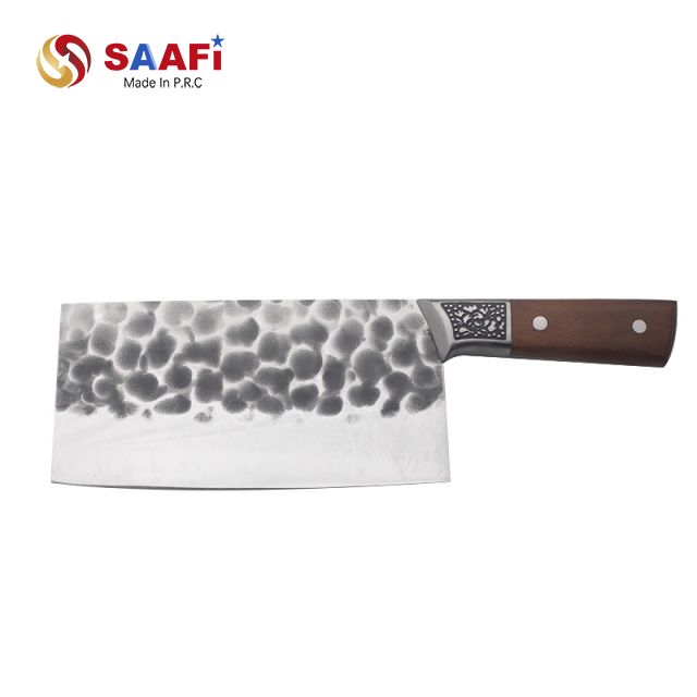 Hammered Finish Meat Cleaver Knife with Wooden Handle – Professional Butcher And Kitchen Use