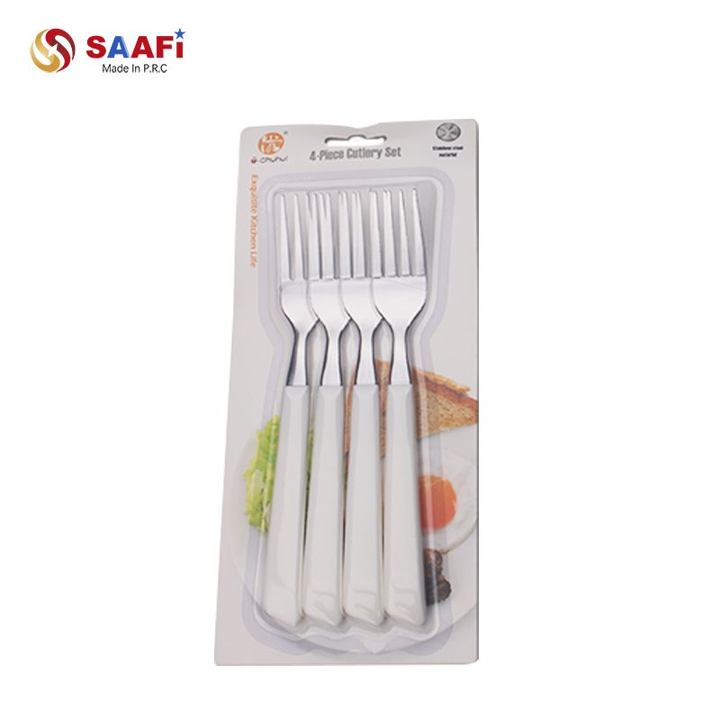 4-Piece Stainless Steel Fork Set with Plastic Handle | Household Cutlery for Kitchen & Dining